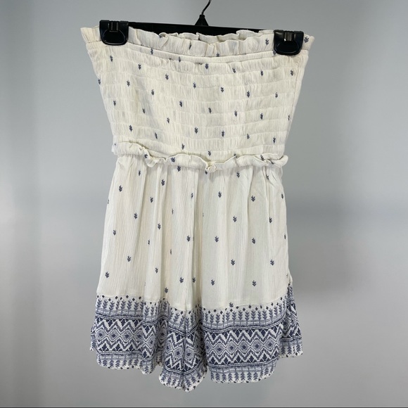 Strapless cream and blue romper with buttons from American Eagle - Picture 7 of 12
